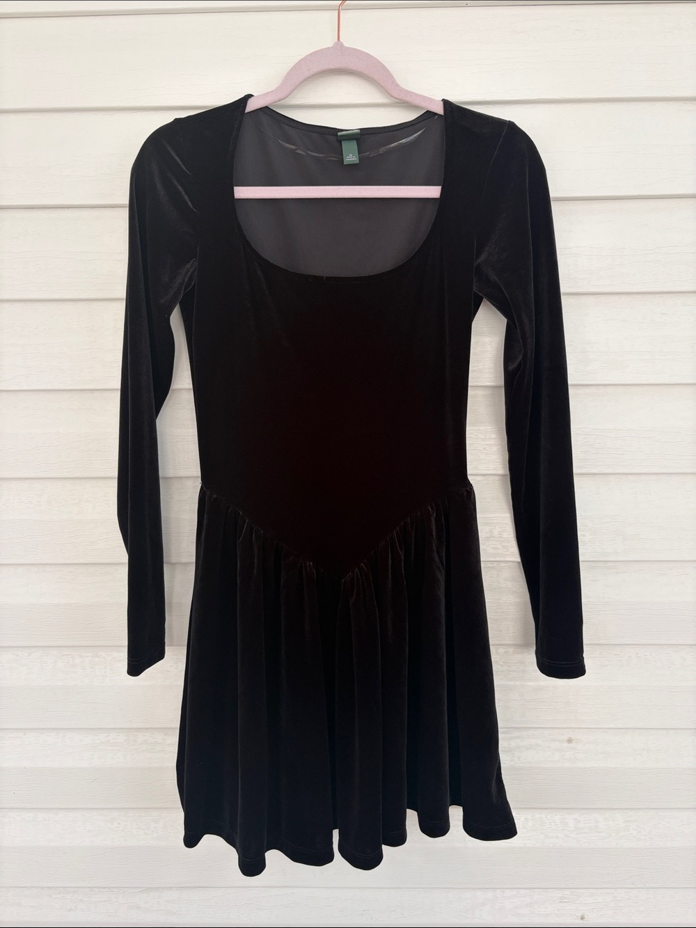 Wild Fable Black Velvet Drop Waist Mini Dress Long Sleeve Y2K Goth
